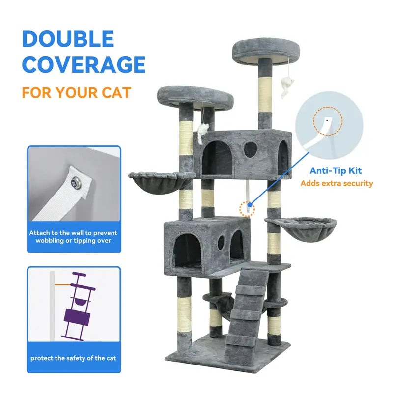 Luxurious Cat Tree Tower - Multi-Level with Hammocks & Dens