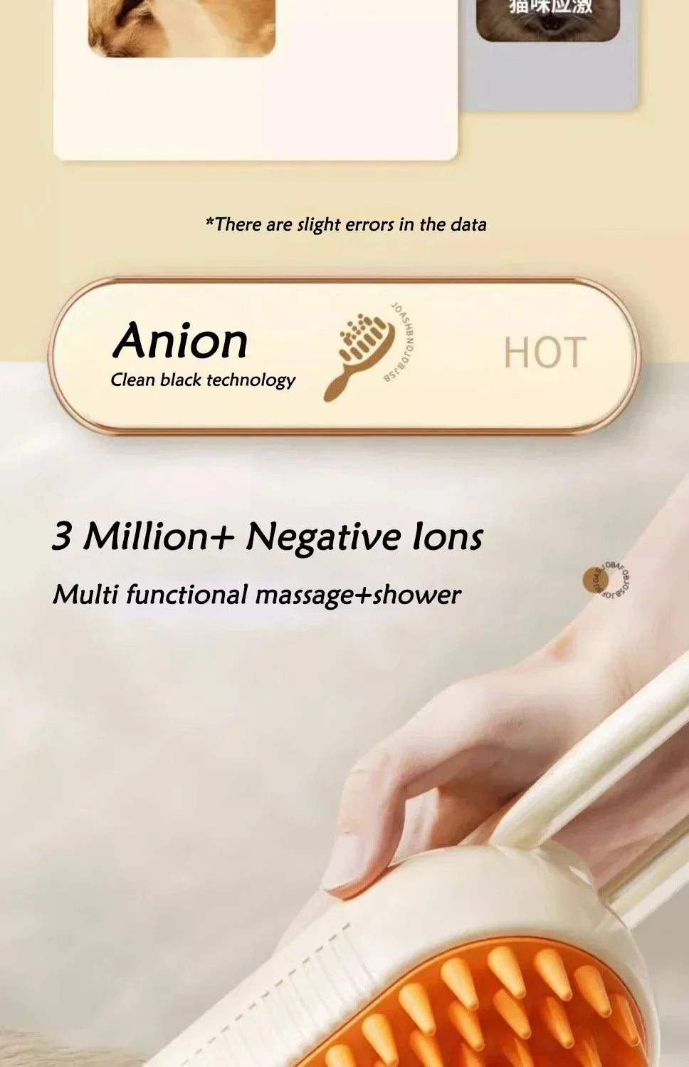 Pet spray massage brush three in one key steam spray folding rotary floating shampoo brush comb