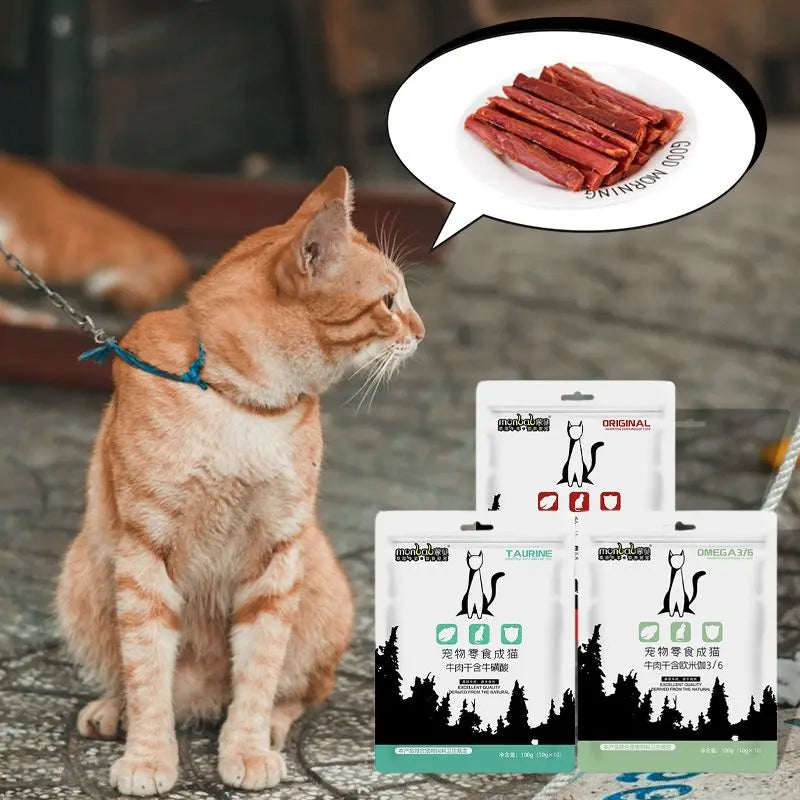 New Cat Snacks Beef Jerky 100g Beef Strips for Cats Taurine Omega Nutrient Rich Calcium Teeth Grinding Hair Pretty Pet Food