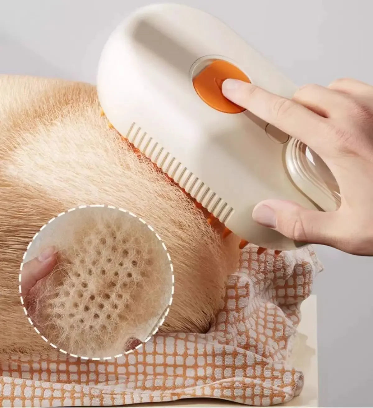 Pet spray massage brush three in one key steam spray folding rotary floating shampoo brush comb