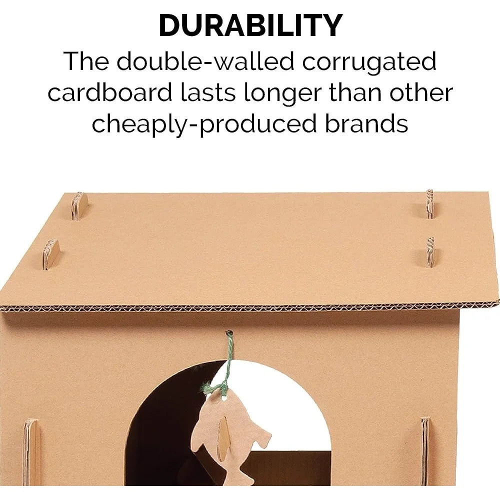 Multi-Level Cardboard Cat House with Scratch Pads Toys and Catnip Indoor Cats and Small Pets