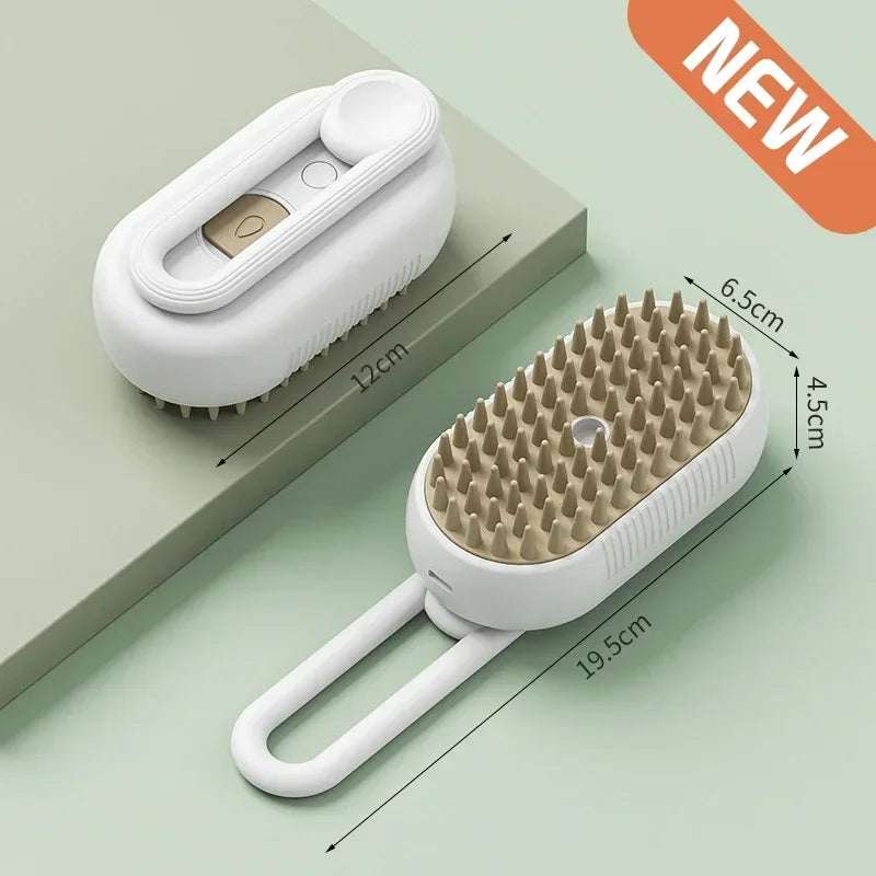 Pet spray massage brush three in one key steam spray folding rotary floating shampoo brush comb