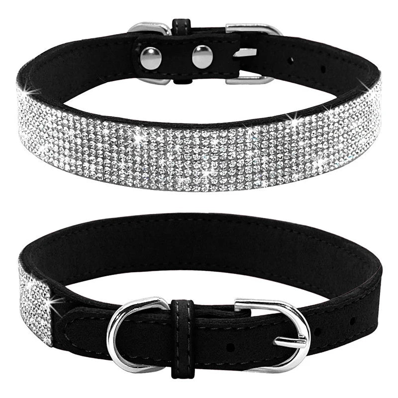 Dog Collar Crystal Glitter Rhinestone Pet Collars Zinc Alloy Buckle Collar For Small Medium Dogs Cats Chihuahua Pug Dog Collar
