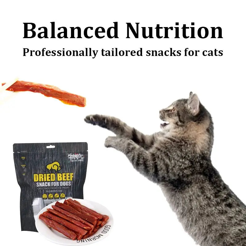New Cat Snacks Beef Jerky 100g Beef Strips for Cats Taurine Omega Nutrient Rich Calcium Teeth Grinding Hair Pretty Pet Food