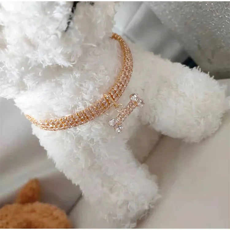 Adjustable Pet Necklace Cat Dog Crystal Collar Rhinestone Bone Pendant Puppy Luxury Fashion Beauty Dress Up Dog Accessories