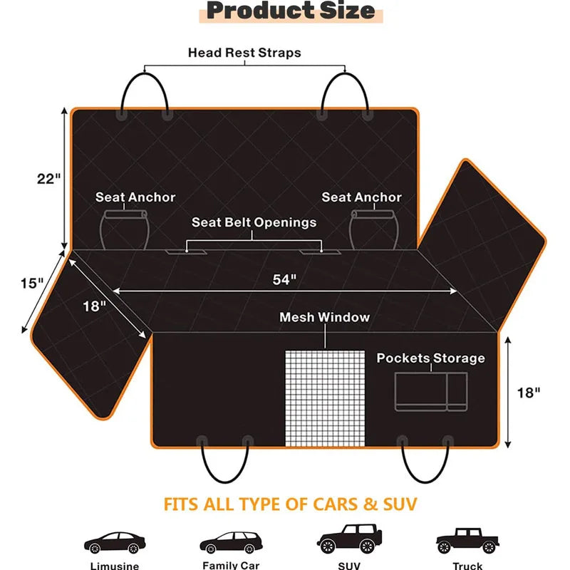 143×153CM Double Zipper Car Pet Seat Pad Waterproof Dirt Resistant Suitable Multiple Models Solid Color Cars Rear Seats Cushion