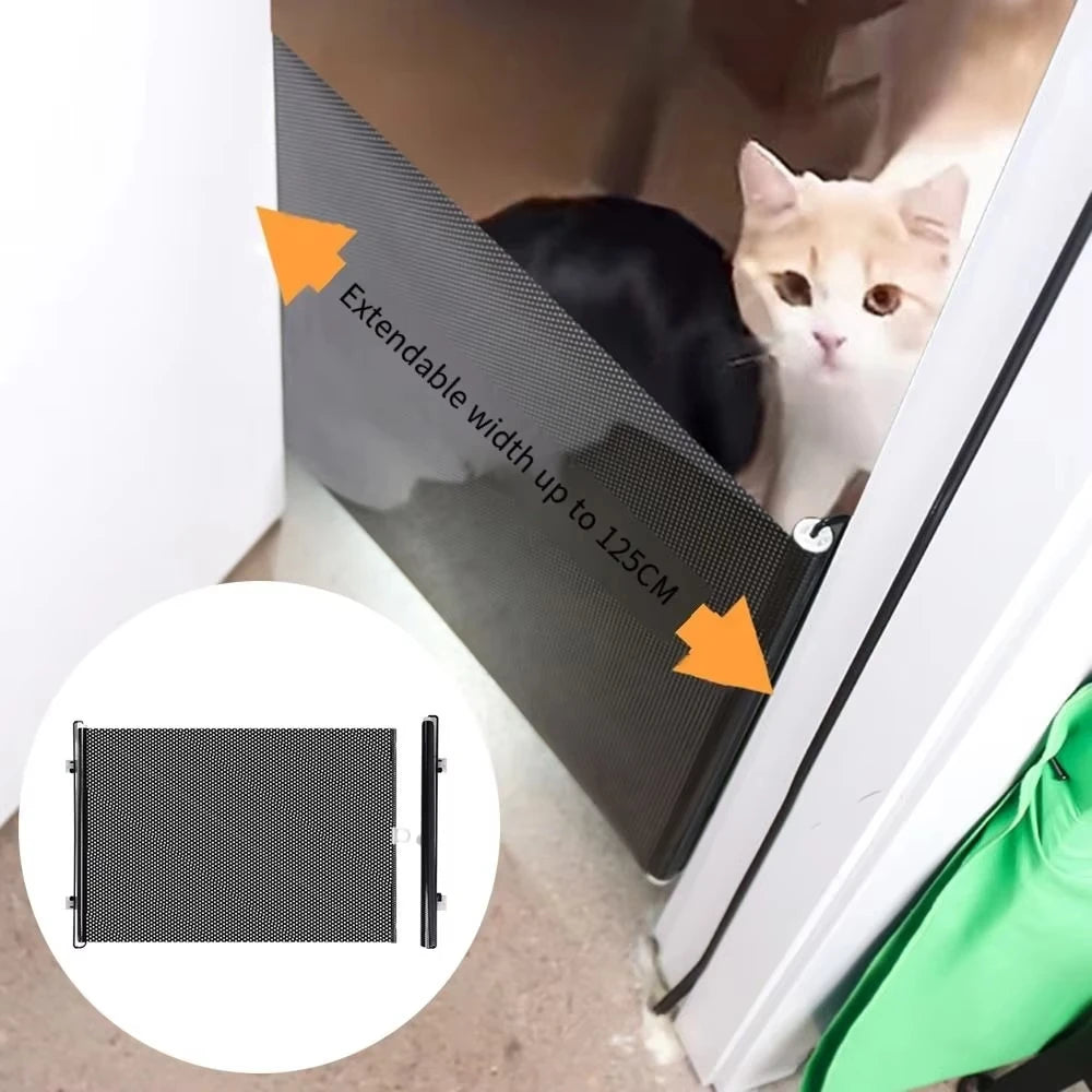 Retractable Pet Safety Gate Wide, Indoor Mesh Fence for Dogs & kitten, Mounting Accessories Included for Doors & Hallways